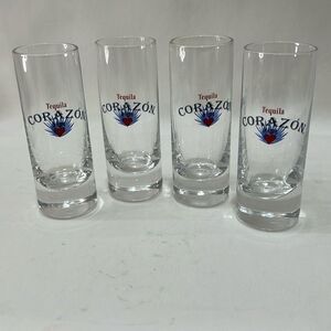 Tequila Corazon Shot Glasses 2 Oz Each Blue Red Writing 4 Included 4 1/4 In Tall